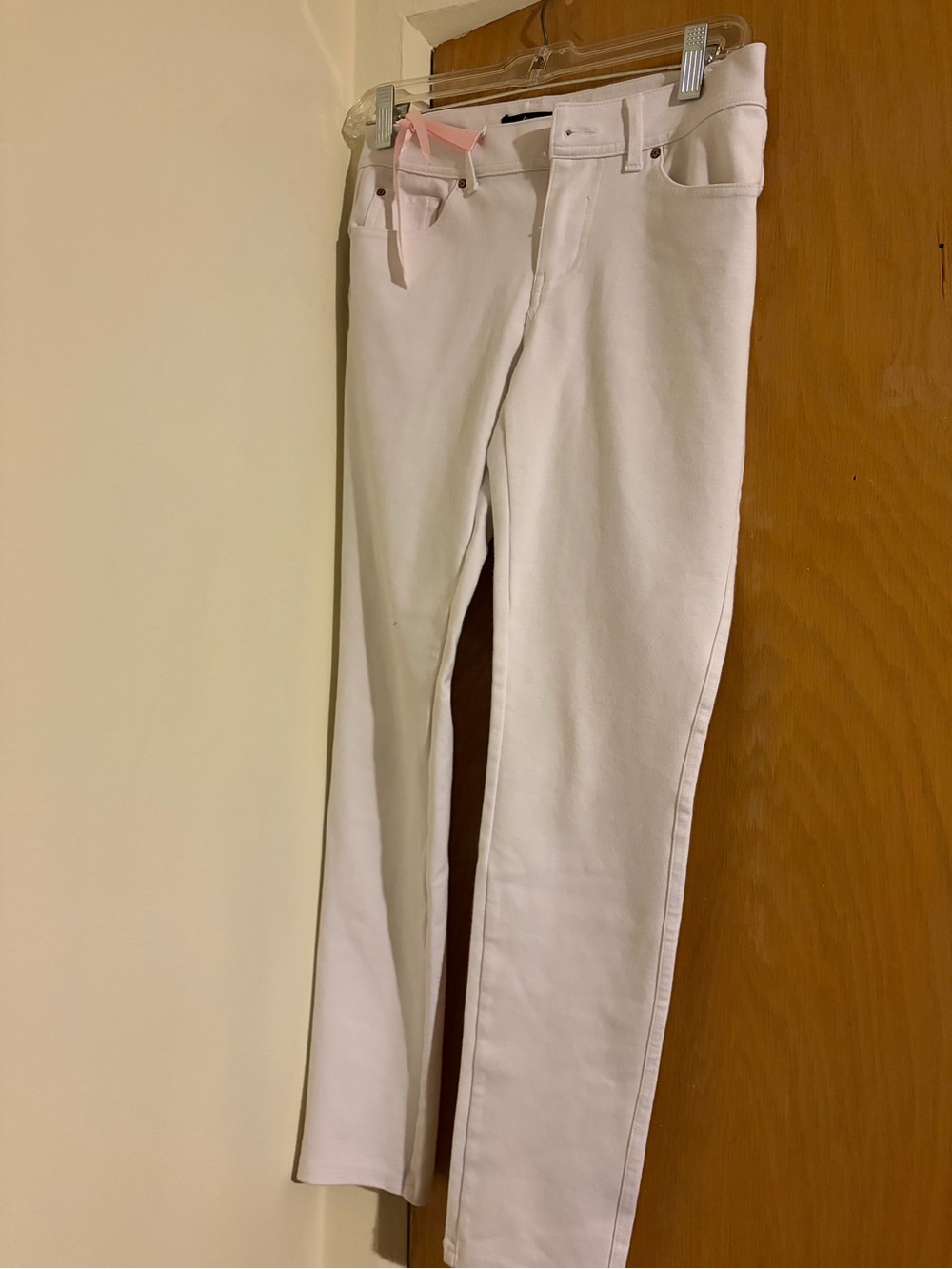 Ambiance White Skinny Jeans with Pink Ribbon Detail